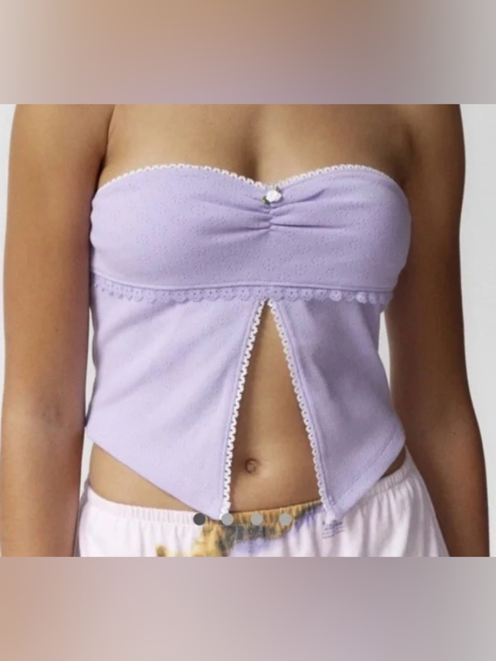 Urban Outfitters Kimchi Blue Pointelle Flyaway Strapless Tube Top in Purple